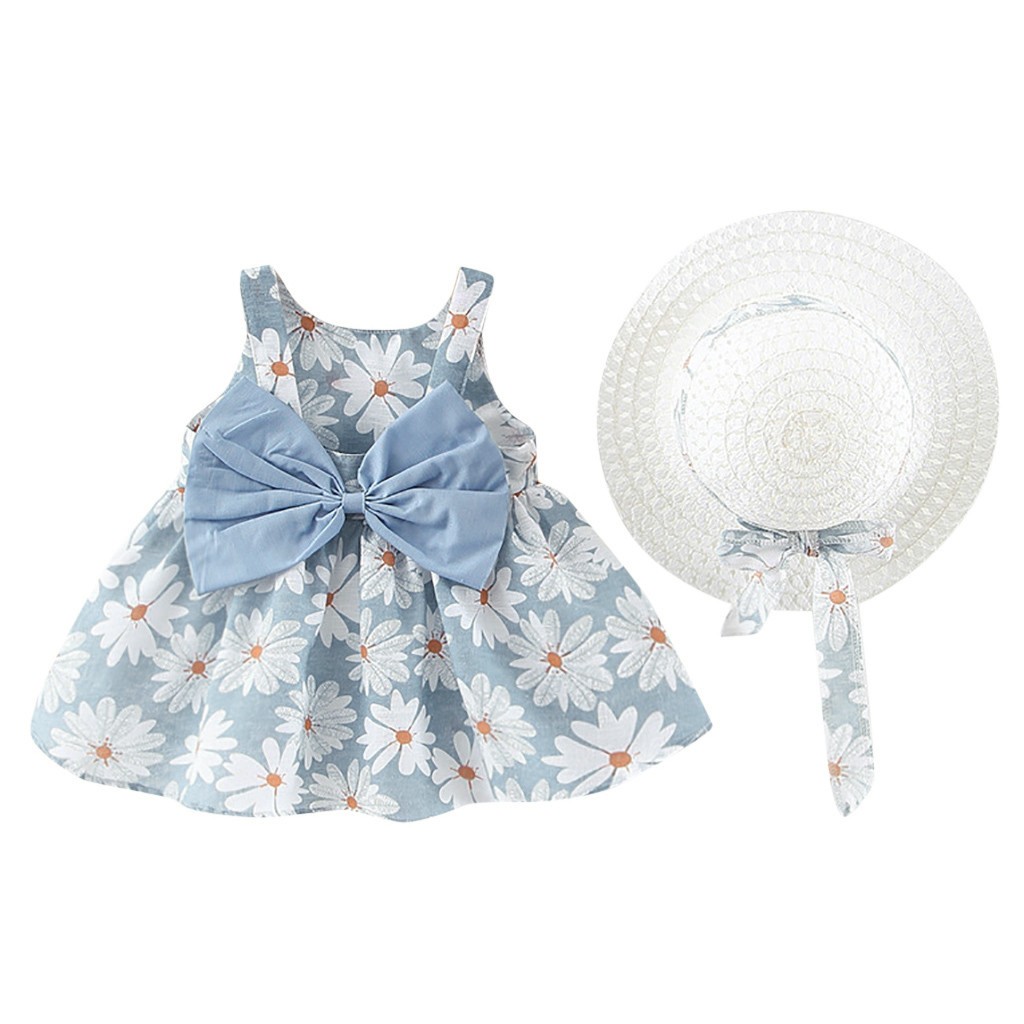 dresses for teens Toddler Baby Kids Girls Floral Flowers Dress Hat Outfits easter clothes Light blue,Size:18-24 Months